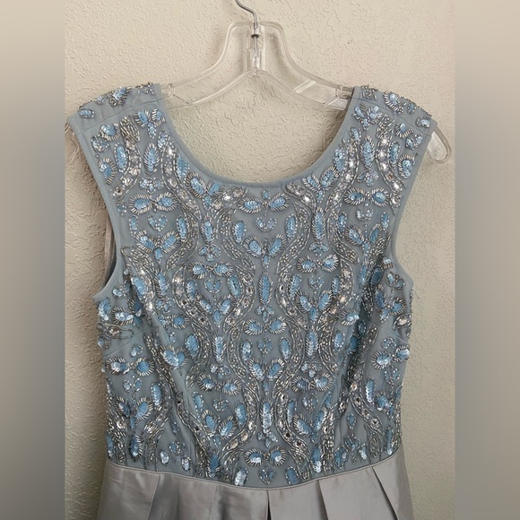 Gorgeous Aidan Mattox Prom Wedding Evening Gown Blue Gray Sequins Beads Size 4 - Picture 2 of 16